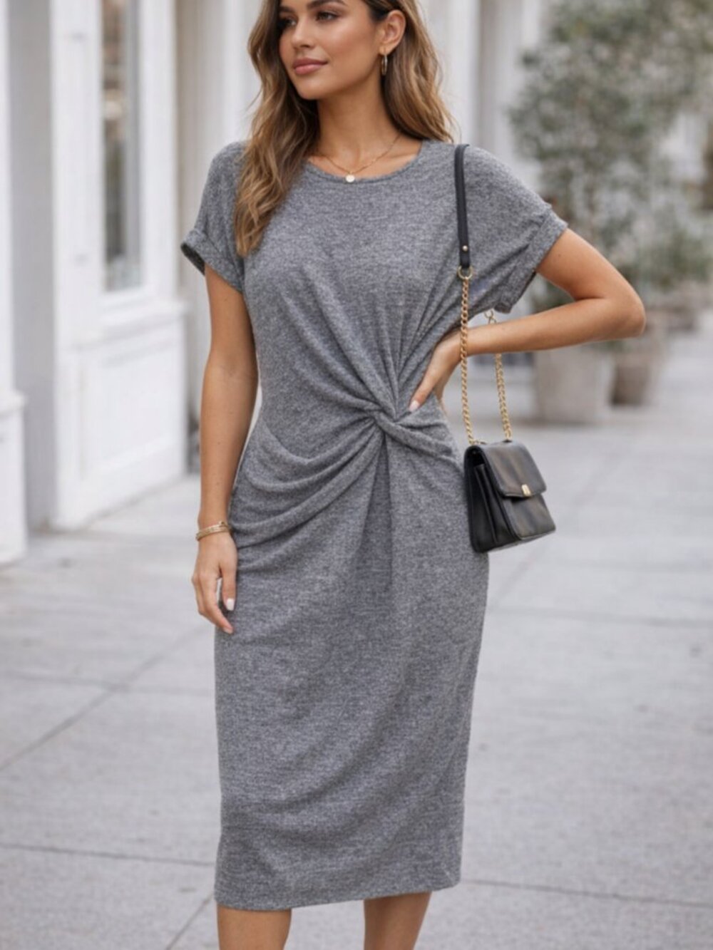 Gap Gray Faux Wrap Midi Dress